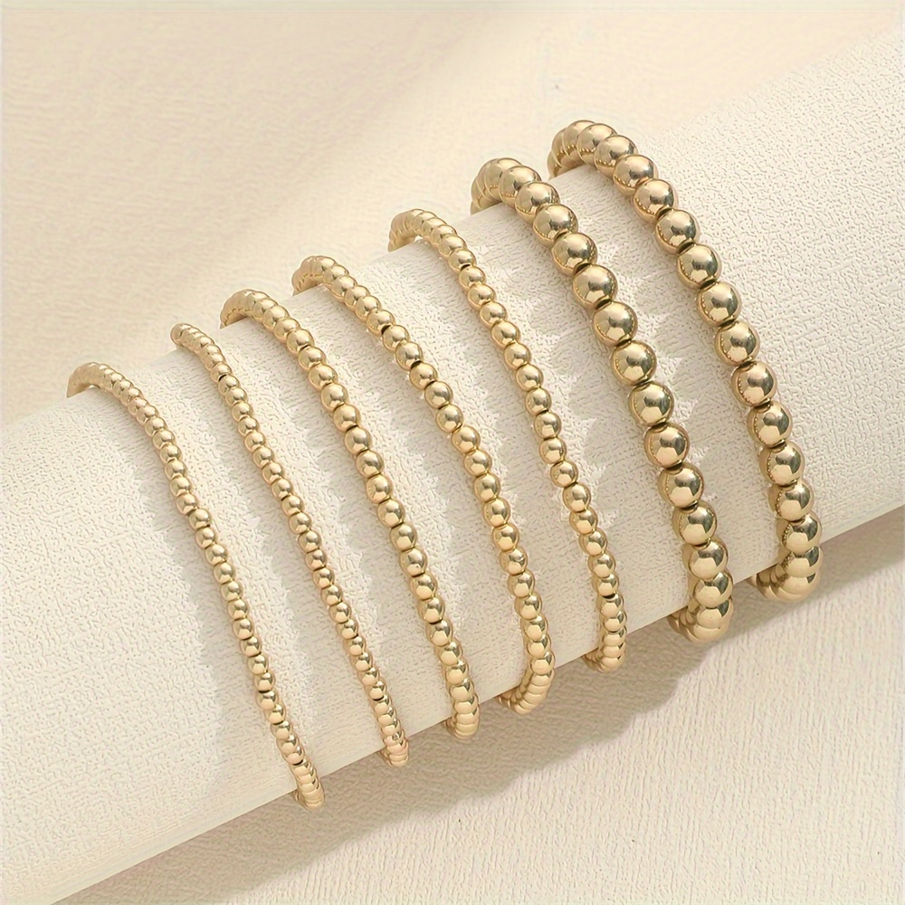 Simple Multi-Size Handmade Beaded Elastic Cord Bracelet Set, 7pcs
